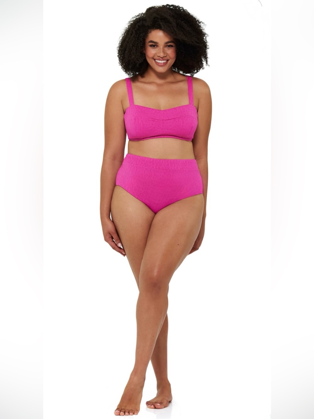 NWT Freshwater Womens Wide-Strap Bandeau High Waist Swimsuit Pink Bikini Sz. 1X